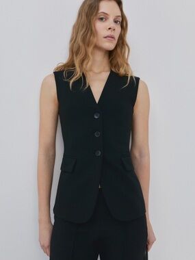 With Tags Mango Black Sleeveless Corset Back Tailored Vest size Large